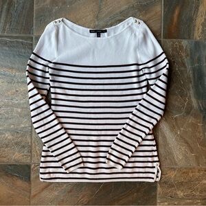 White House Black Market Striped Long Sleeve Sweater White and Maroon Small